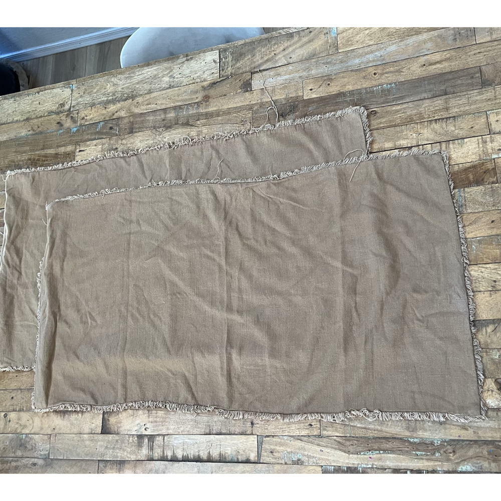Casaluna Heavyweight Linen Blend King Pillow Shams (2) Zipper Brown Raw Edge
